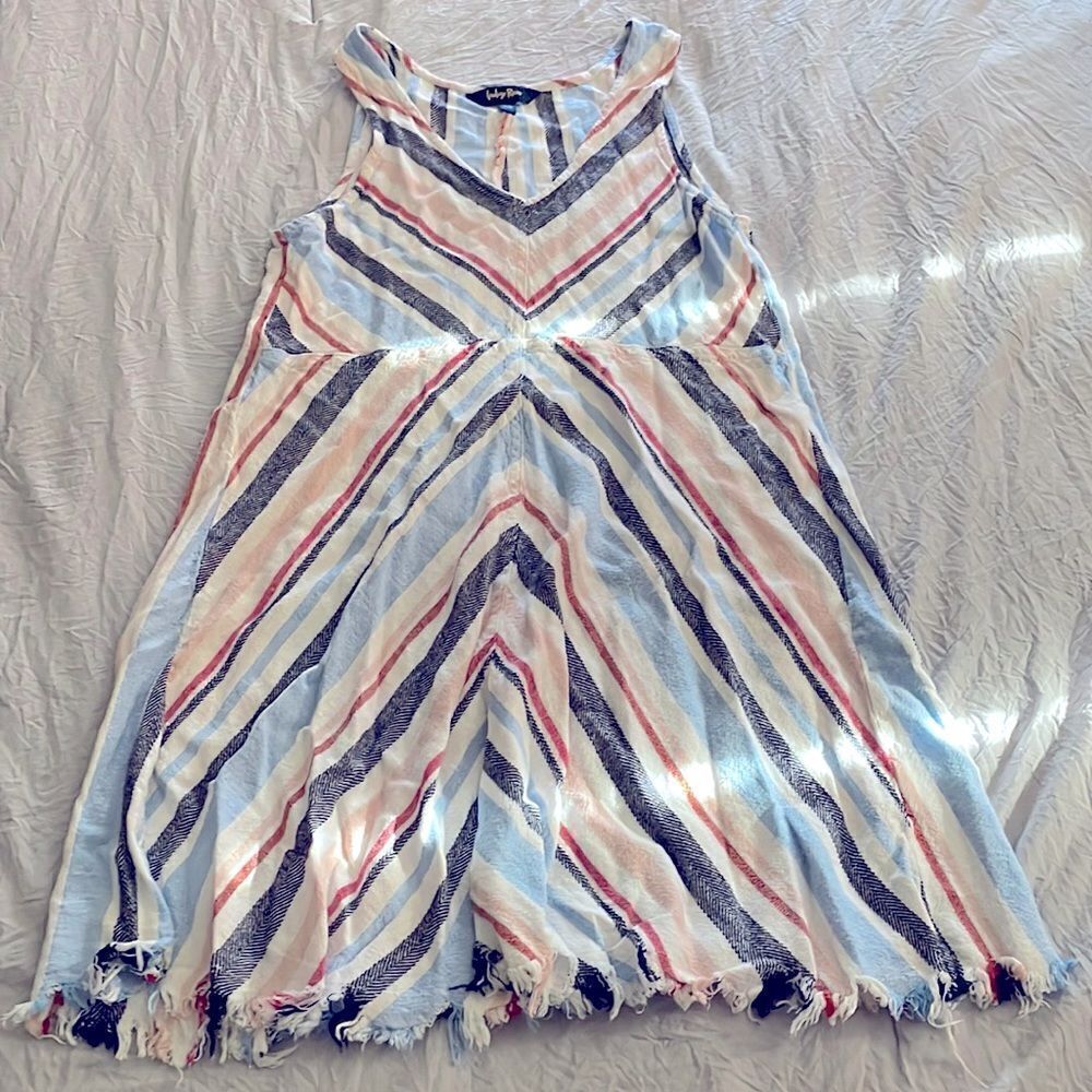 Indigo Rein Striped Handkerchief Hem Dress Red White Blue Pink Size XS